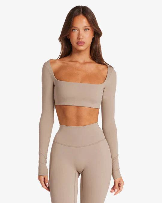 Damen Sportliches Langarm Crop-Top R&B