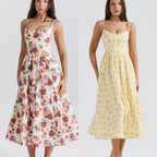 Damen Midi-Kleid mit elegantem Blumenmuster und zartem Taillenzug R&B