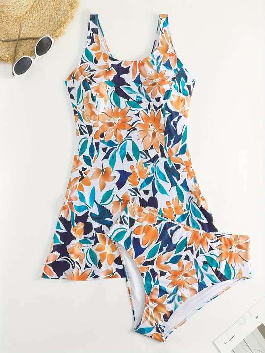 Damen Badeanzug Set mit floralem Design und leichtem Rock R&B
