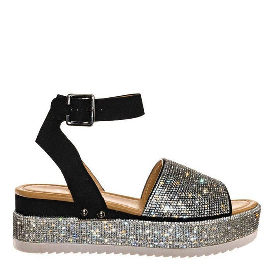 Damen glamouröse Plateau-Sandalen mit kristallverzierten Details R&B