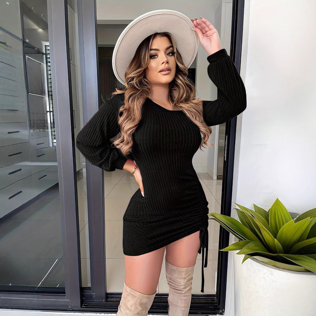 Damen Figurbetontes Kleid mit Raffung und Langarm R&B
