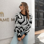 Damen lässiger Pullover mit einzigartigem Wellenmuster R&B