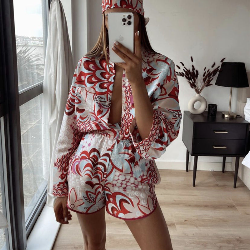 Damen Blusenset mit floralem Muster und Shorts R&B