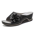 Damen Wedge-Pantoletten mit floraler Applikation R&B