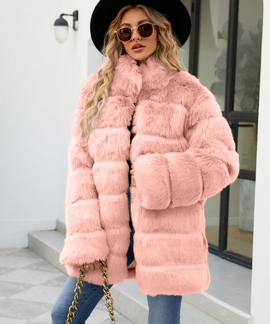 Damen Luxuriöse Kunstpelzjacke mit lockeren Ärmeln und voluminösem Schnitt R&B