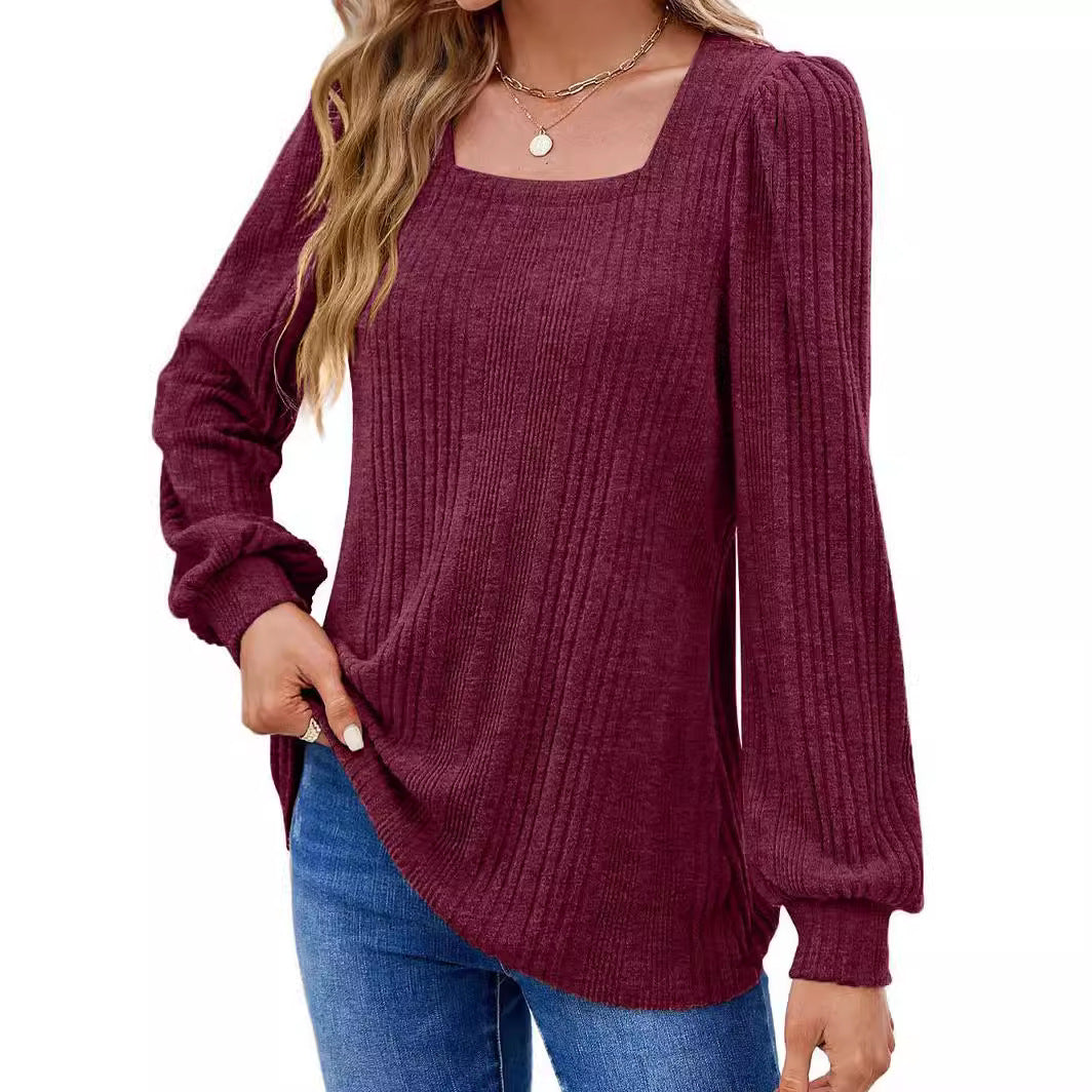 Damen modischer Pullover mit strukturiertem Rippmuster und Puffärmeln R&B