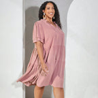 Damen luftiges Freizeitkleid mit verspielten Rüschen und elegantem Bindegürtel R&B