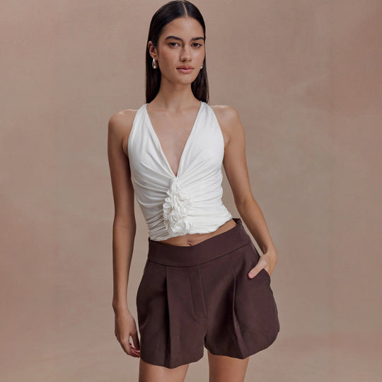 Damen Raffiniertes Top mit tiefem V-Ausschnitt und femininem Rüschendetail R&B