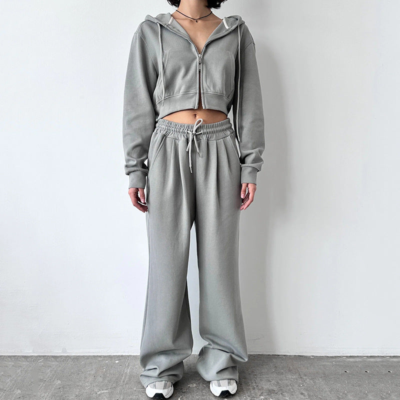 Damen Cropped Hoodie und entspannte Jogginghose Set R&B