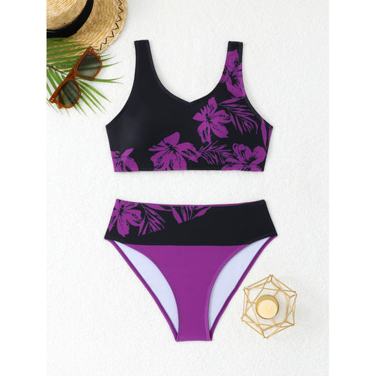 Damen Bikini-Set mit hohem Bund und floralem Muster R&B