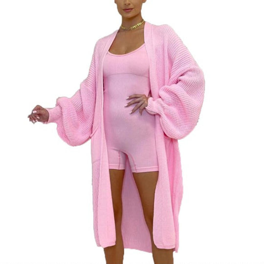 Damen Langer Strickmantel mit großzügigen Taschen R&B