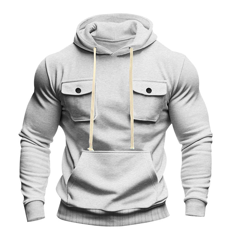 Herren nan urbaner Kapuzenpullover mit Brustklappen, Kängurutasche und athletischem Schnitt R&B