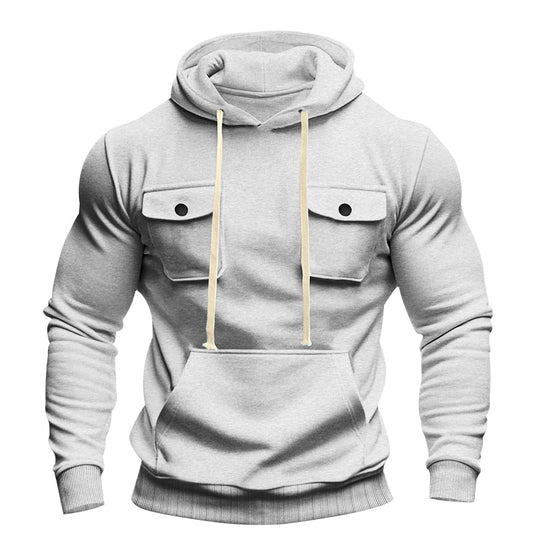 Herren nan urbaner Kapuzenpullover mit Brustklappen, Kängurutasche und athletischem Schnitt R&B