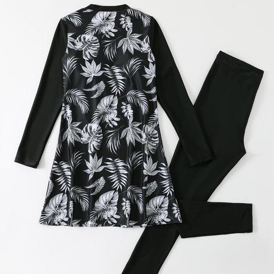 Damen Langarm Schwimmdress und Leggings Set R&B