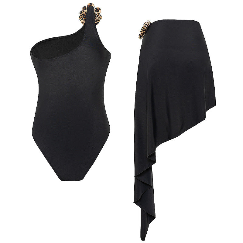 Damen Einteiler Badeanzug mit asymmetrischem Wickelrock R&B