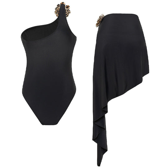 Damen Einteiler Badeanzug mit asymmetrischem Wickelrock R&B