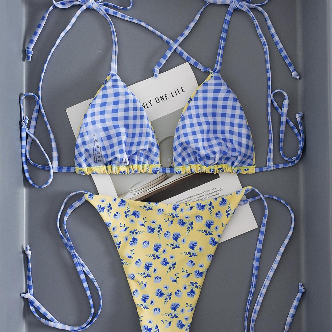 Damen Triangel-Bikini mit verspieltem Blütenmuster R&B