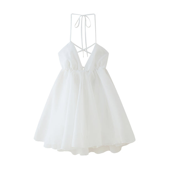 Damen Sommerliches Chiffonkleid mit verstellbaren Trägern und voluminösem Rock R&B