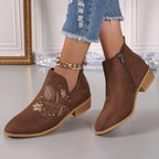 Damen Stiefeletten mit floralem Stickdesign und seitlichem Reißverschluss R&B