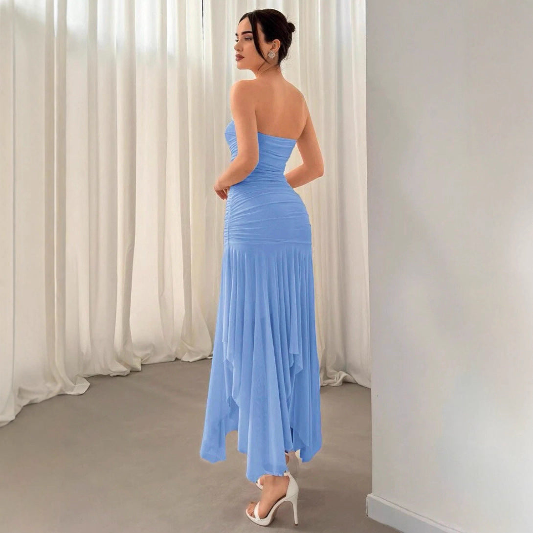 Damen Extravaganter Maxikleid mit Raffungen und asymmetrischem Saum R&B