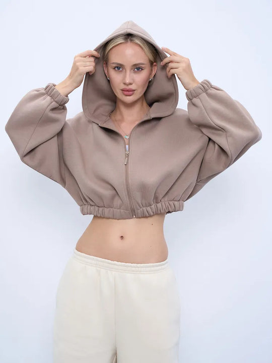 Damen cropped Kapuzenpullover mit oversized Ärmel R&B