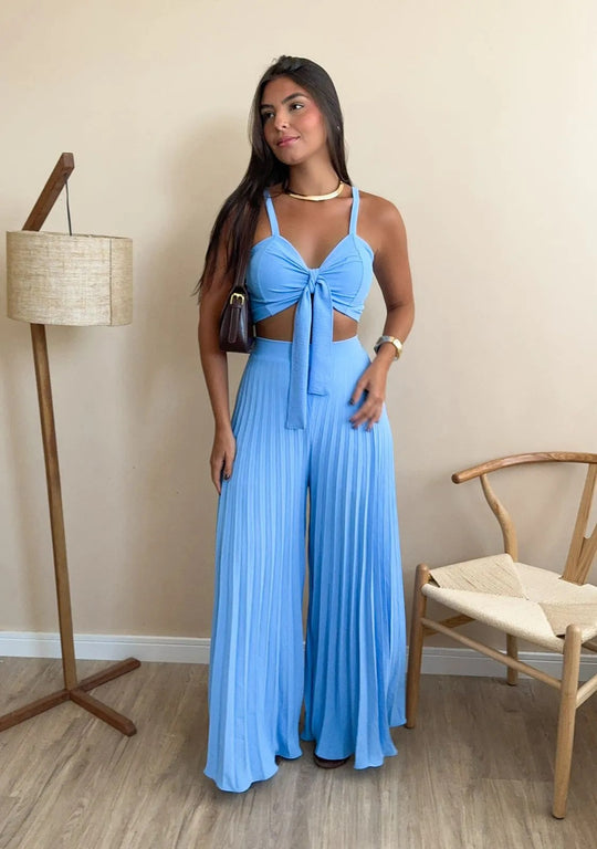 Damen Plissierte weite Hose mit Bindegürtel R&B