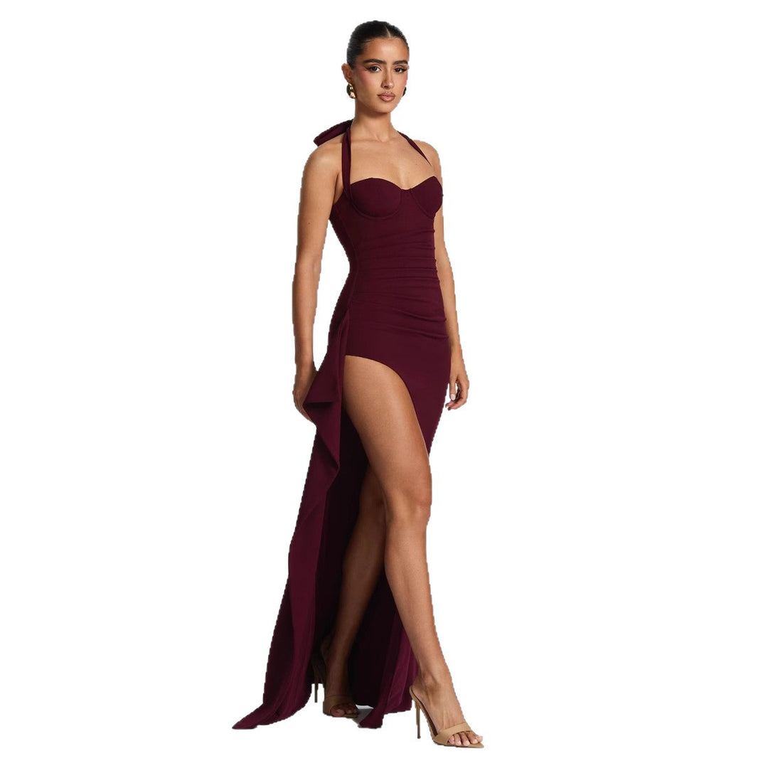 Damen Elegantes Kleid mit asymmetrischem Saum und schicker Nackenbindung R&B