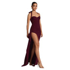 Damen Elegantes Kleid mit asymmetrischem Saum und schicker Nackenbindung R&B