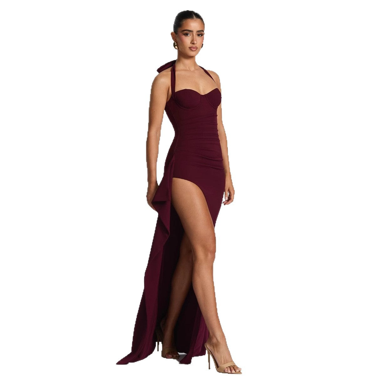 Damen Elegantes Kleid mit asymmetrischem Saum und schicker Nackenbindung R&B