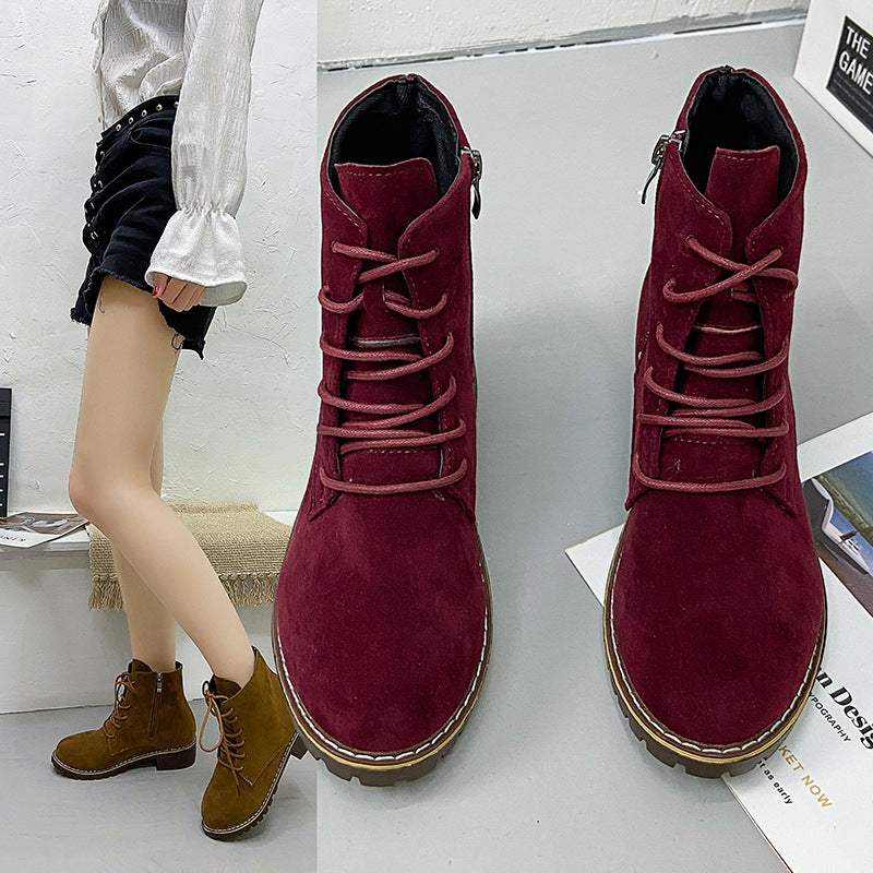 Damen modische Ankle-Stiefel aus Wildleder mit zusätzlichem Reißverschluss und leichter Profilsohle R&B