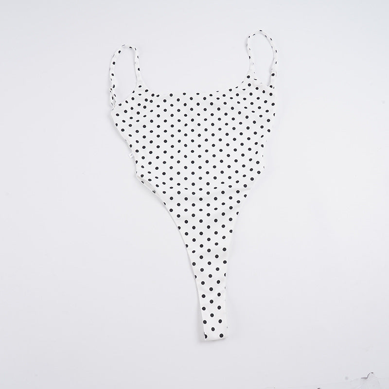 Damen Hochgeschnittener Einteiler Badeanzug mit gepunktetem Design R&B