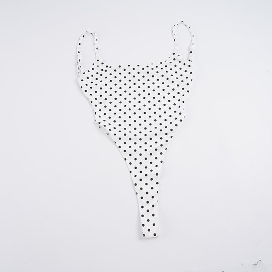 Damen Hochgeschnittener Einteiler Badeanzug mit gepunktetem Design R&B