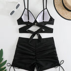 Damen Zweiteiliges Badeanzug-Set mit sportlichem Top und High-Waist-Shorts R&B