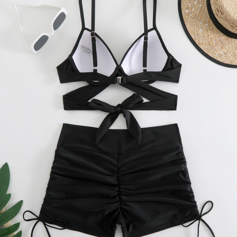 Damen Zweiteiliges Badeanzug-Set mit sportlichem Top und High-Waist-Shorts R&B