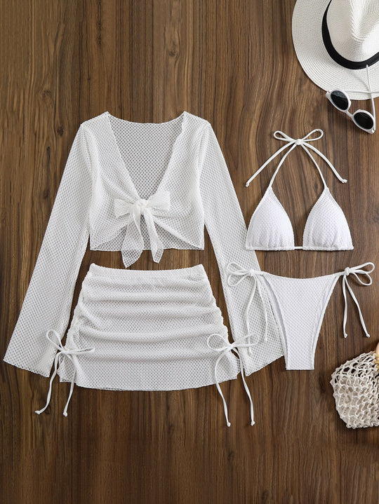 Damen Badeanzug-Set mit trendigem Netzdesign und verstellbaren Details R&B