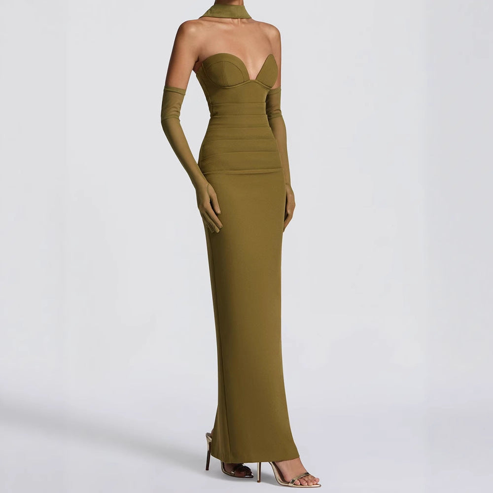 Damen Elegantes Schulterfreies Maxikleid mit figurformenden Einsätzen R&B