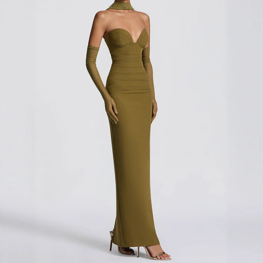 Damen Elegantes Schulterfreies Maxikleid mit figurformenden Einsätzen R&B