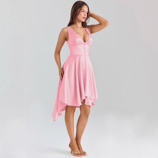 Damen Verspieltes Abendkleid mit asymmetrischem Saum und zarten Knopfdetails R&B