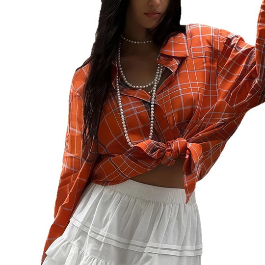 Damen Oversize-Musterhemd mit dekorativer Knopfleiste und lässigem Schnitt R&B