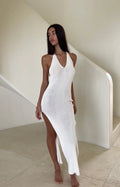 Damen Elegantes Strick-Maxikleid mit hohem Schlitz