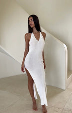 Damen Elegantes Strick-Maxikleid mit hohem Schlitz
