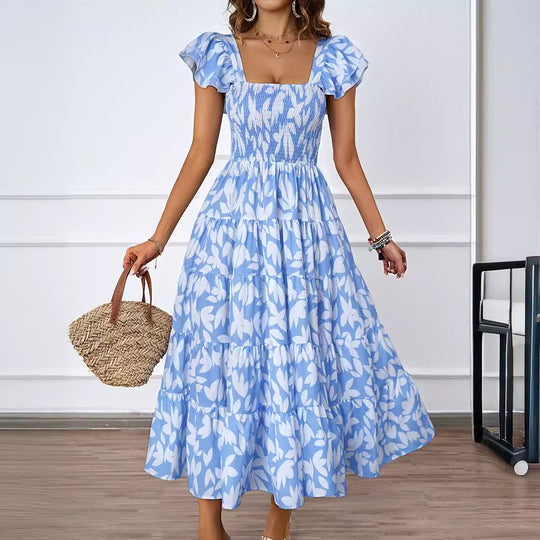 Damen Maxikleid mit voluminösen Rüschendetails und schwingendem Rock R&B