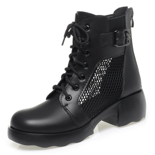 Damen Modische Schnürstiefeletten mit atmungsaktivem Netzdesign und komfortablem Blockabsatz R&B
