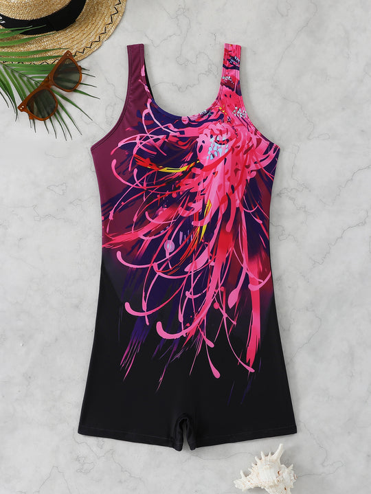 Damen Sportlicher Schwimmanzug mit dynamischem Kunstmotiv R&B