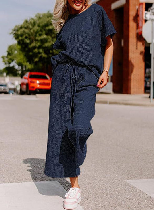 Damen lässiges Jumpsuit-Set aus weichem Material mit elastischem Bund und weit geschnittenen Beinen R&B