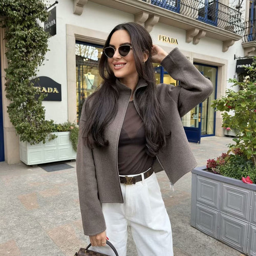 Damen modische Übergangsjacke mit hohem Kragen und praktischen Reißverschlusstaschen R&B
