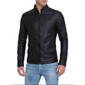 Herren Kunstlederjacke mit asymmetrischem Reißverschluss und Stehkragen