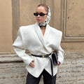 Damen Modischer Oversized-Wollmantel mit tailliertem Design und Gürtel R&B