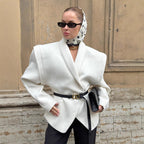 Damen Modischer Oversized-Wollmantel mit tailliertem Design und Gürtel R&B