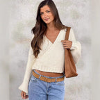 Damen kuscheliger Strickpullover mit modernem Wickeldesign R&B
